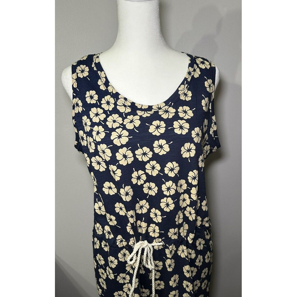 Lands End Women's Floral Knit Summer‎ Dress Size S Rope Waist Tie Navy Hawaiian